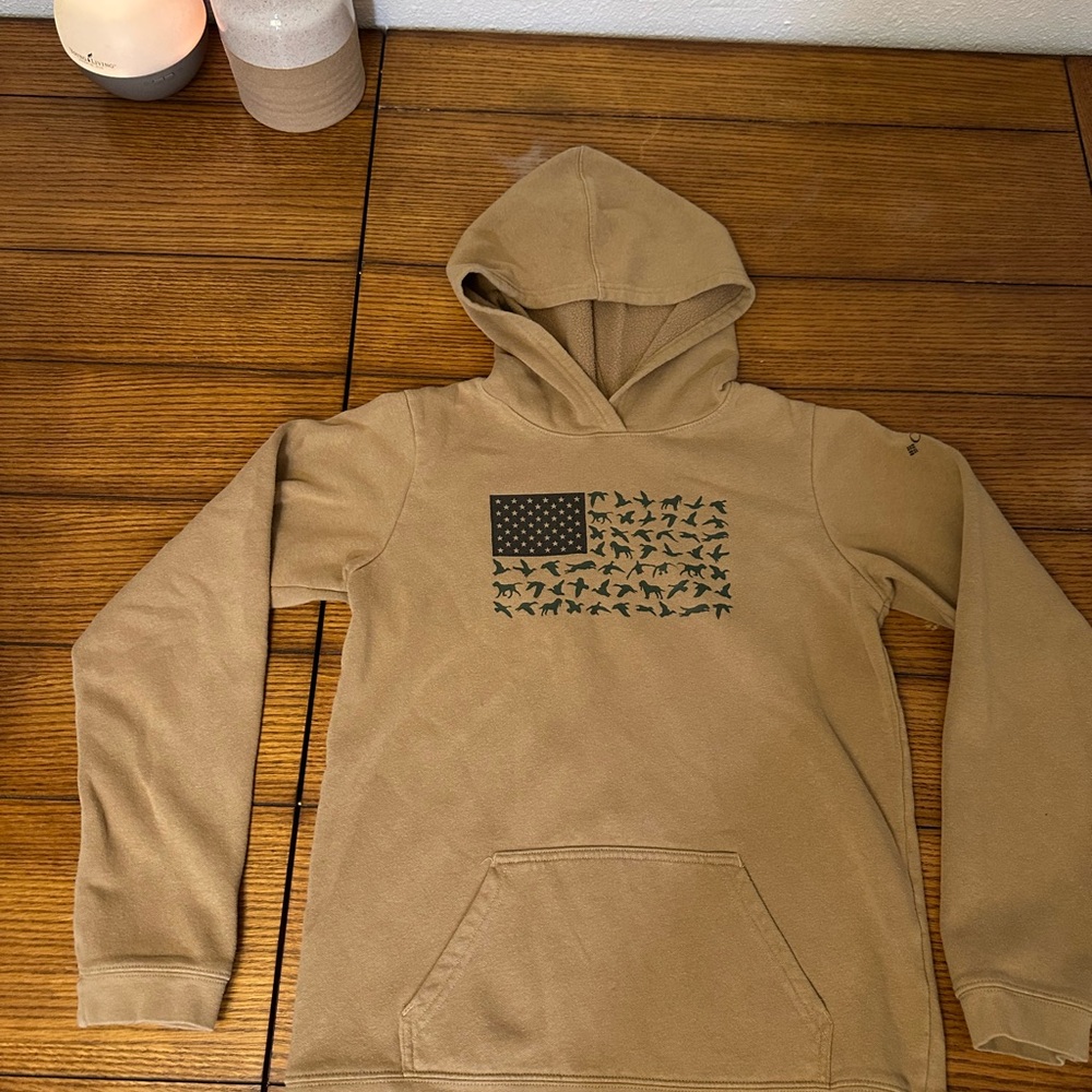 Columbia Tan Hoodie with Bird Flag Design